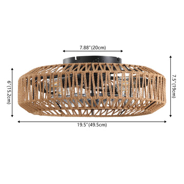 Rowan 19.5" 4-Light Modern Bohemian 6-Speed Metal/Rattan Mobile-App/Remote-Controlled Lantern LED Ceiling Fan - JONATHAN Y